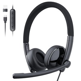 EMEET HS50 Headset, Noise Cancelling, Microphone Included, 270 Degree Rotation, USB Connection, USB-A/USB-C Compatible, Lightweight, Handheld Controller, Mute Function, Volume Adjustment, Slider