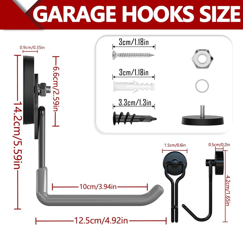 3-H Heavy Duty Magnet Garage Hooks 2 Pack, Extra Large