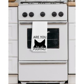 QIYUHOY Black Cat Kitchen Towels and Dishcloths,are You Pooping? Cat Themed Funny Gifts for Cat Lovers,Hand Towels for Kitchen,24x16 Inch (White)