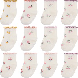 Aroveea Baby Toddler Girls Socks Grip Ruffle Non Slip Girls Cotton 12 Pack Socks for 1-3T Kids Cute Ankle 6M-7Years