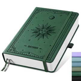 EMSHOI Dotted Journal Notebook - 320 Pages, 100gsm Thick Paper, A5 Hardcover Leather, Dot Grid Notebook for Women Men Work Writing, Journaling, Drawing, 5.75 x 8.38, Dark Green