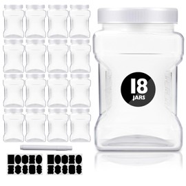 18 Pack Clear Plastic Storage Jars with Lids,27 oz Easy Grip Handles Plastic Containers,Reusable Wide Mouth Plastic Canisters,with Airtight Lids Square Paint Storage Containers for Kitchen Supplies