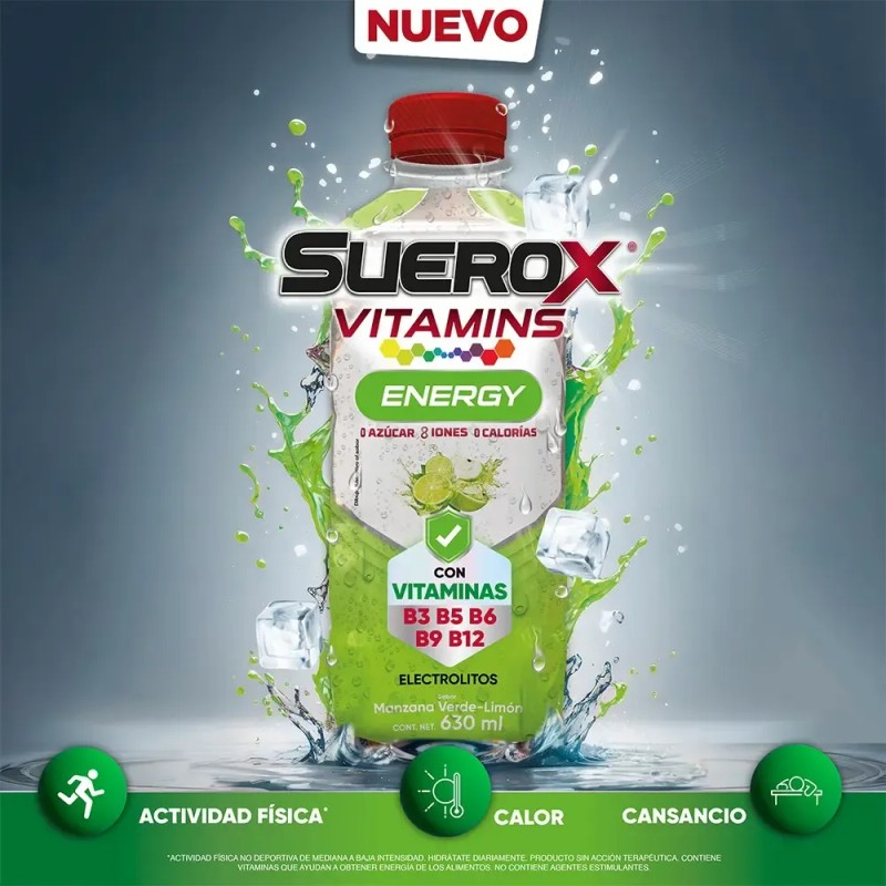 Pack x12 Suerox Vitamins Hidratante Manzana Verde-limón 630ml