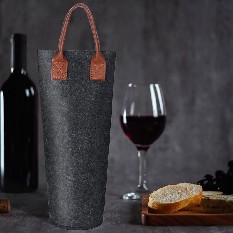 Single Bottle Wine Tote Bag Portable Felt Insulated Padded Thermal