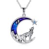 LUHE Wolf Necklace Sterling Silver Moon and Mountain Wolf Pendant