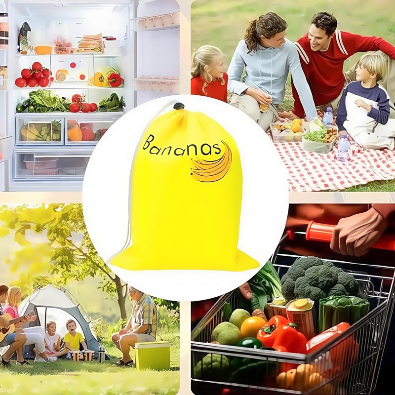Yellow Banana Bag for Fridge, Shockproof Drawstring Storage Bag Keeps