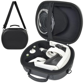 Hard Carrying Case Compatible with Meta Quest 3/ Quest 3S Mixed Reality Headset, VR Gaming Headsets Travel Storage Holder Bag for Touch Controllers and Accessories with Shoulder Strap&Pocket - Black