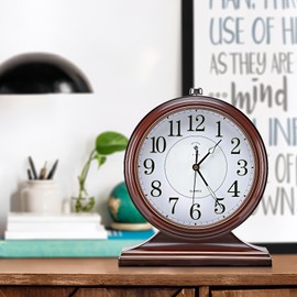 Auafanzy Retro Mantel Décor Desk Clock, 10-inch Vintage Table Clocks for Fireplace, Easy to Read Clocks for Living Room, Bedroom, Office, Desktop Decoration (Bright Brown)
