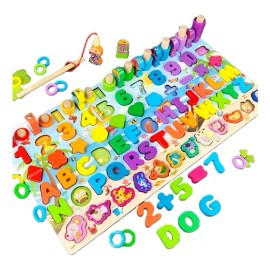 Tablero Juego Educativo Montessori Pesca Letra Número Animal                                                                                          