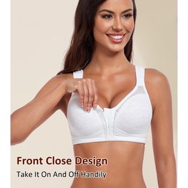 HACI Women's Front Closure Posture Bra Non Padded Everyday Full Coverage Back Support Wireless(White,38C)