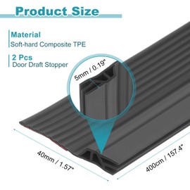 uxcell 2 Pack Door Draft Stopper, 1.57 in x 13.1 ft Weather Stripping Door Seal Door Draft Blocker Under Door Gap Filler Insulator Noise Stopper for Door & Windows Gaps, Black Gray