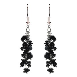 CH.yishi Chakra Stone Beaded Dangle Earrings for Women girls, Colorful Natural Stones Crystals Drop Earrings for Meditation Yoga Jewelry (Obsidian)