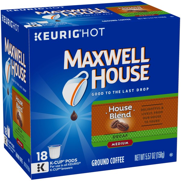 Maxwell House Decaf House Blend Medium Roast K-Cup Coffee Pods (72 Pods, 4 Packs of 18)