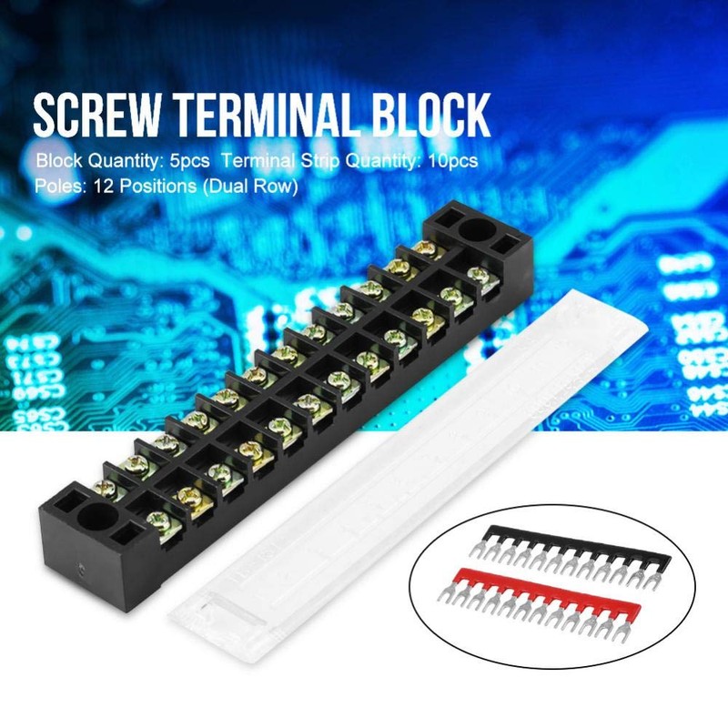 Qiilu 12 Position, 600 V, 15A, Screw Down Terminal Block,