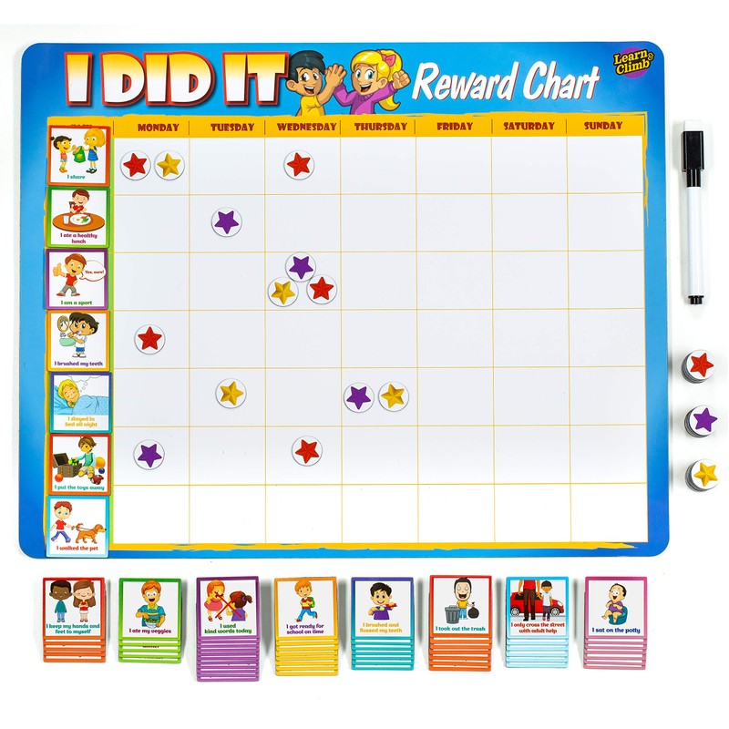 Learn & Climb Kids Responsibility Chart Magnetic Board, 63 Chores,