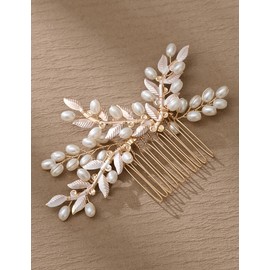 Wekicici Pearl Bride Wedding Hair Comb Bridal Pearl Hair Piece Bridal Leaf Pearl Hair Comb Vintage Leaf Headpiece Hair Accessories for Women