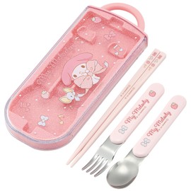 Skater TACC2AG-A Children's Cutlery Set, Lunch, Chopsticks, Spoon, Fork, Made in Japan, Sliding Type, Name Sticker, Antibacterial, Trio Set, Sanrio My Melody, Big Ribbon, Girls