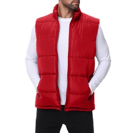 Polu Men's Water-Resistant Puffer Vest Sleeveless Jacket Stand Collar Zipper Winter Warm Outerwear with 3 Pockets