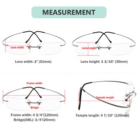 Eyekepper Titanium Rimless Reading Glasses Readers Men Women Gunmetal +1.5