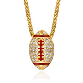 Sparkle CZ Gold Soccer Necklace 18K Gold Plated American Football Necklaces Men Rugby Ball Sport Necklace Ball Game Lover Fan Jewelry Cool Cubic Zirconia Football Necklace