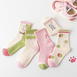 QjYqjmX Socks, Kids, Kids, Girls, 5 Pairs Set, Color, Cute, Rabbit Pattern, Socks, Durable, Deodorizing, Junior High School Students, Anti-Slip, Women's Socks, sock17
