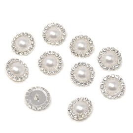 Honbay 10PCS 20mm Round Rhinestone Faux Pearl Buttons Embellishments - Sew on