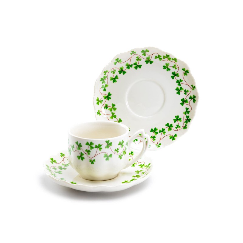 Grace Teaware Shamrock Fine Porcelain Tea Cup & Saucer, White/Green