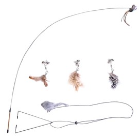 NUMINA Bird Shape Cat Wand Toy, 36'' Flexible Steel Wire and 4PCS Cat Feather Toys Refills with Bell and 1 Hanging Toy, Interactive Cat Toy Wand for Indoor Cat, Teaser Toy for Cat Play Chase Exercise