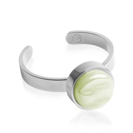 Silber Ring mit Stein in hellgrün • Offener Edelstahlring • Edelstahl & recyceltes Glas • nachhaltiger Halbedelstein-Look • größenverstellbar (min. Ø 16 mm)