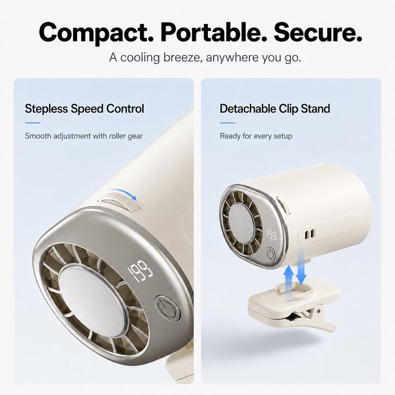 Clip on Fan, 360° Rotate Wearable Mini Fan, 199 Speeds