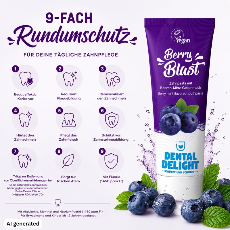 DENTAL DELIGHT Pack of 4 Berry Blaste Toothpaste with Berry