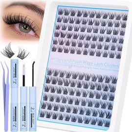 Wispy Lash Clusters Kit  Eyelash Clusters Kit 10-12MM DIY Lash Extension Kit C Curl Eyelash Extension Kit Short Individual Lashes with Lash Bond and Seal for Beginners - Color: KIT-3V Mix