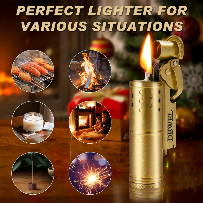 2 Pack Cool Vintage Copper&Brass Wheel Lighter, Pressure-Relief Reusable Windproof