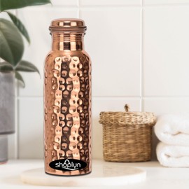 SHOPLYN Diamond Designe Copper Water Bottle 34oz Leak Proof, Water Flask Kitchen Accessory Fancy Diamond Bottles For All Age Office Gym & Travel