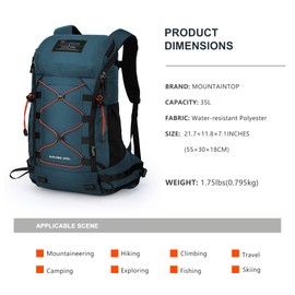MOUNTAINTOP Mochila Trekking 35 litros Hombre Mujer Mochila de Senderismo Mochilas de Montaña para Viaje Acampadas Impermeable con Cubierta de Lluvia 50x30x18cm