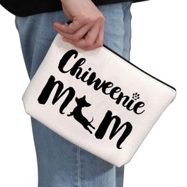 G2TUP Chiweenie Dog Lover Gift Chiweenie Mom Makeup Bag Chiweenie Dog Mom Cosmetic Bag Chiweenie Dog Owner Gift Pet Owner Zipper Travel Bag (Chiweenie Mom White Bag)