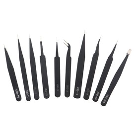 ZQIY 10 Pieces Antistatic Tweezer Set 15.5x2.5cm Black Stainless Steel Tweezers for Crafts Electronics Jewellery Repair