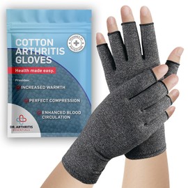 Dr. Arthritis Essentials Open-Fingertip Arthritis Gloves, Compression Gloves Ideal as Carpal Tunnel Gloves, Raynauds Gloves, Hand Brace for Arthritis, Fingerless Gloves Men & Women (Grey, Medium)