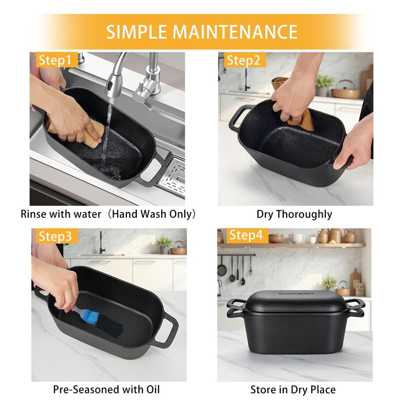 3.6QT Oval Dutch Oven for Bread Baking - Pre-Seasoned Cast