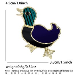 Enamel Duck Brooch Pin, Gold-Tone Animal Lapel Pin, Teal and Navy Blue, 1.5 x 1.8 Inch, Women's Fashion Accessory