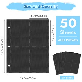 400 Pockets Trading Card Sleeves, Empty Portfolio Folder Films, Pages Double-Sided Scrapbook, Trading Card Accessories for 3 Holes Ring Binders, Collecting All Types of Cards (Black)