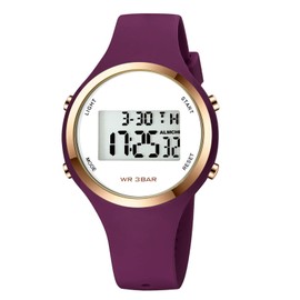 XCZAP Outdoor Sport Watches Silicone Strap Alarm Clock Waterproof LED Digital Watch (Purple Red)