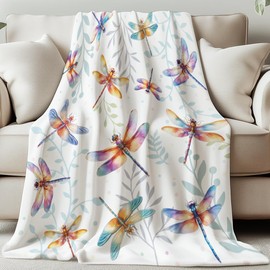 GLOBLELAND Dragonfly Throw for Men and Women 150 x 130 cm Plants Soft Cosy Flannel Blanket Washable Fluffy Throw Blanket for Home Office Room Bed Sofa Chair Gift
