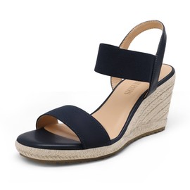 DREAM PAIRS Alpargatas Mujer Plataforma Sandalias de Cuña Espadrilles con Correa Elástica y Plataforma de Tacón,SDPW222W,Armada,28.0 cm