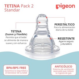 PIGEON | x2 Tetina Boca Standard para Biberones Anticolicos de Silicona Suave de Bebé | Cosas para Bebes Recien Nacidos - Articulos para Bebe Biberon con Ajuste de Flujo y Succión Fácil | Tamaño L