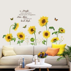 decalmile Sunflower Butterfly Wall Decals Garden Flower Wall Stickers Bedroom Living Room TV Wall Art Decor