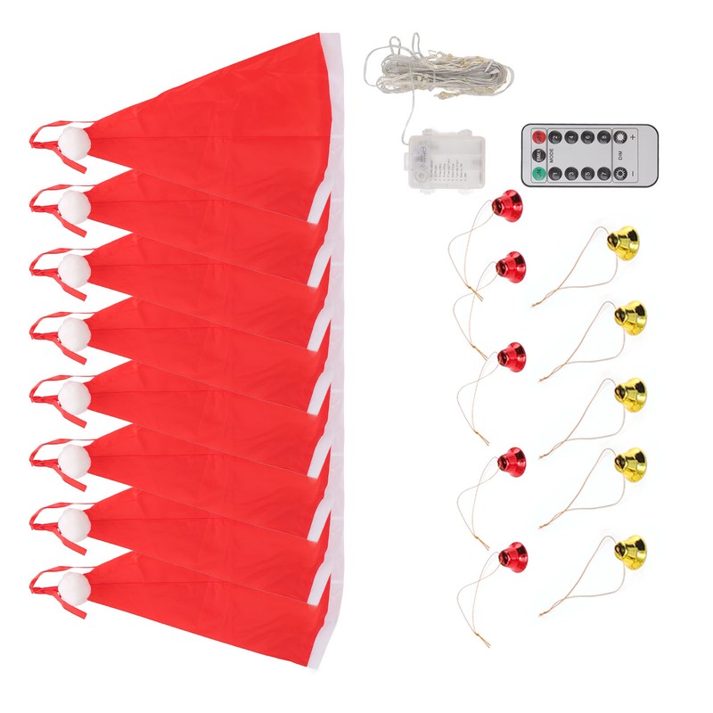 Hanging Lighted Glowing Santa Hats with Bells Battery Powered Fairy