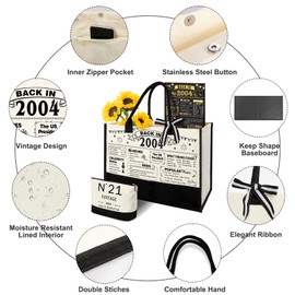 21st Birthday Gifts for Her Canvas Tote Bag Travel Gear, Unique 21 Years Old Gifts for Girlfriend/Sister/Coworker/Friends/Classmate/Women, Vintage N°21 Beach Bag & Cosmetic Bag & Back in 2004 Poster