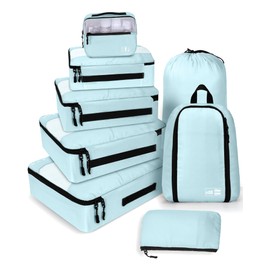 MURISE 8-Piece Packing Cubes, Clothes Bags, Suitcase Organiser for Holidays and Travel, Packing Cube Set, Travel Cube, Light Blue