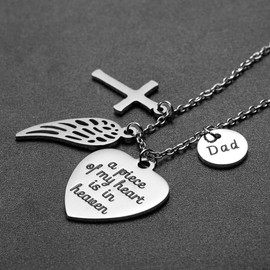 JoycuFF Memorial Necklace for Loss of Daughter Remembrance Jewelry In Memory of Daughter Sympathy Gifts Grief Necklace Angel Wings Cross A Piece of My Heart is in Heaven Silver Pendant